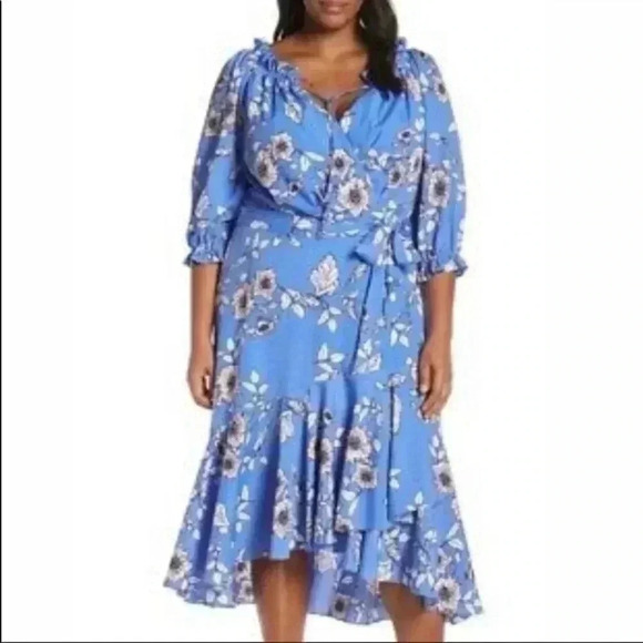 Eliza J Floral Faux Wrap Midi Dress - Picture 2 of 11
